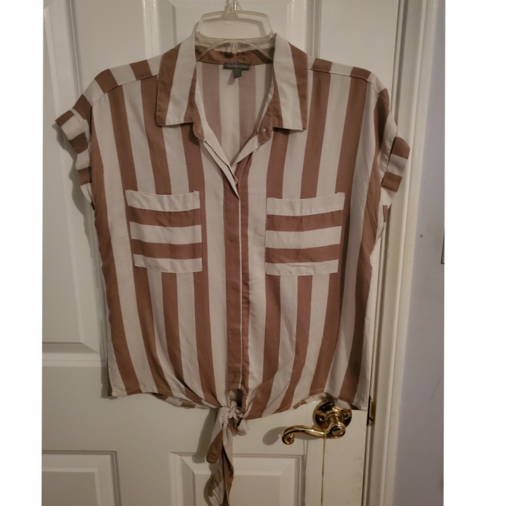 Cute Tie-Up Striped Shirt